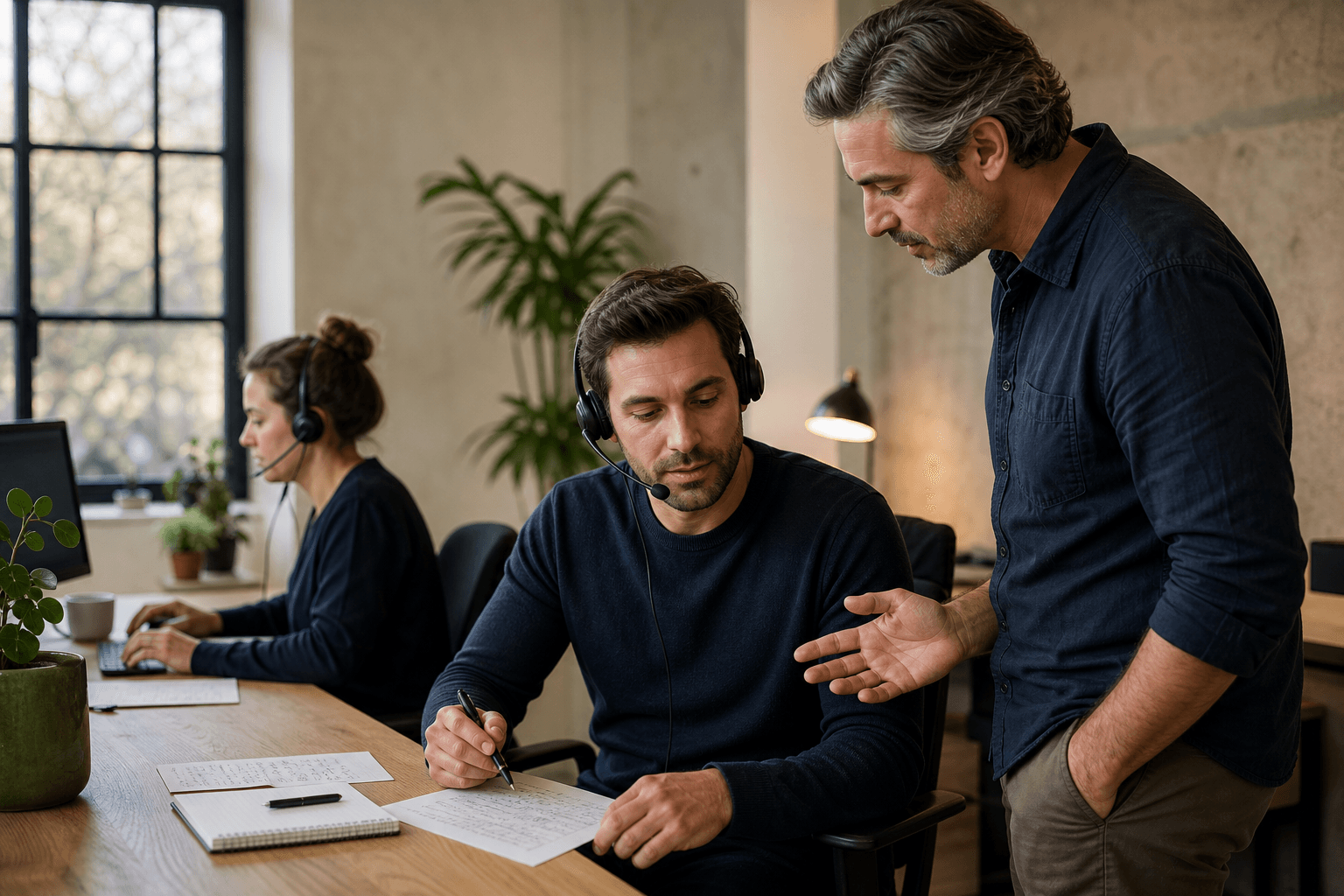 An Outstalk manager coaching a cold caller during a live calling session